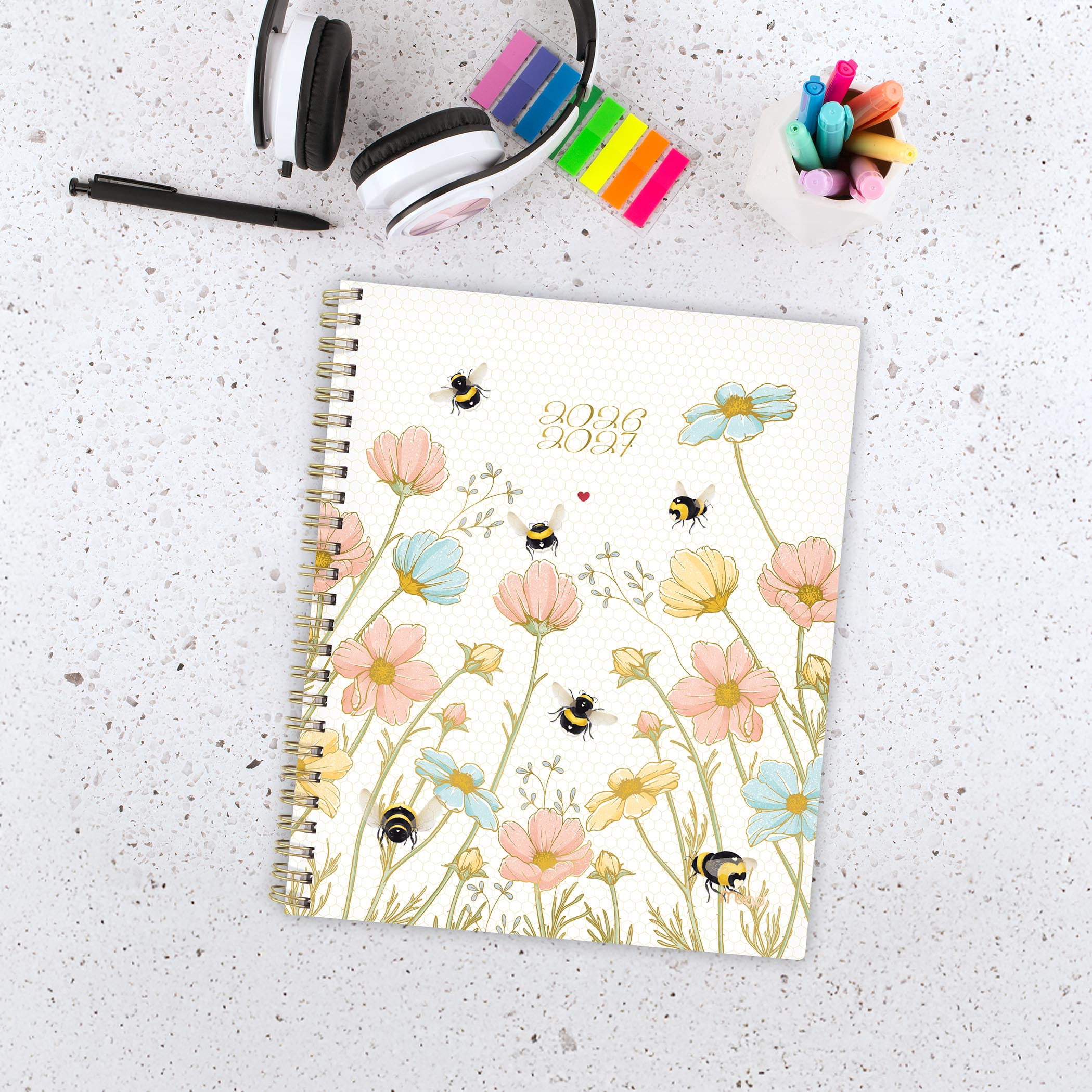 2026-2027 Mead Honey Bee White Large Weekly and Monthly Academic Year Planner