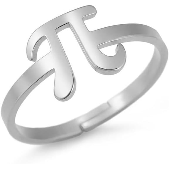 Pi Symbol Open Ring for Women Men Unique Stainless Steel π 3.14 Statement Adjustable Band Mathematical Sign Irrational Number Middle Finger Rings Fashion Jewelry for Math Lovers Teacher Gifts