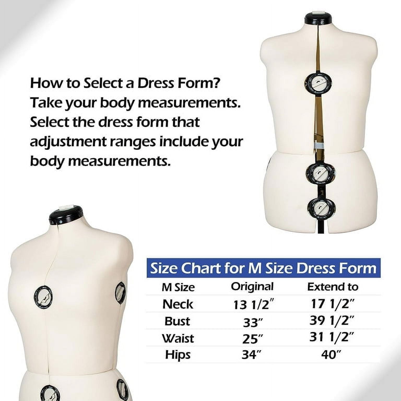 GEX 13 Dials Female Fabric Adjustable Mannequin Dress Form for Sewing, Mannequin Body Torso with Stand, Up to 70" Shoulder Height Beige (X-Large)