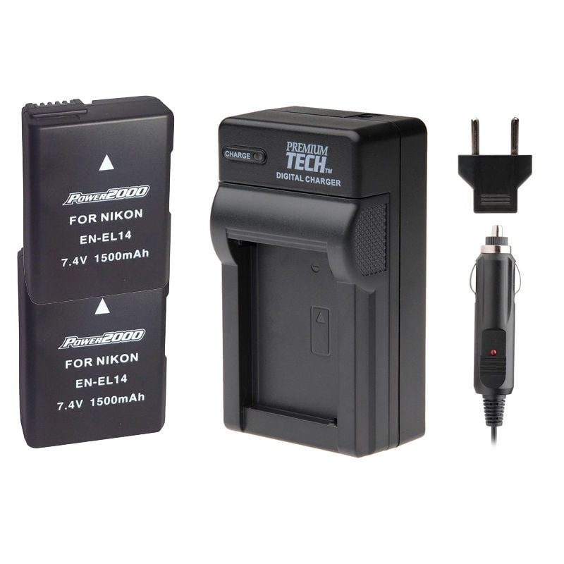 2 x ENEL14 Batteries + Charger for Nikon D3100, D5100, D5200, D5300
