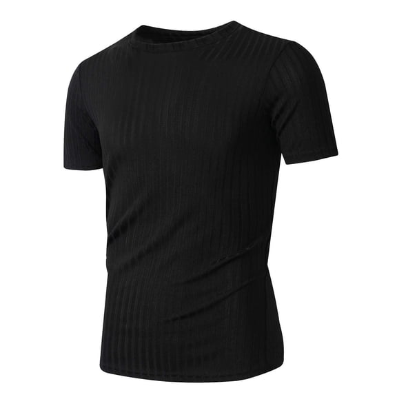 USNSM Men's Ribbed Knit T-Shirts Short Sleeve Casual Crewneck Slim Fit Textured Pullover Tees Casual Athletic Spring Summer Shirt Black XXL
