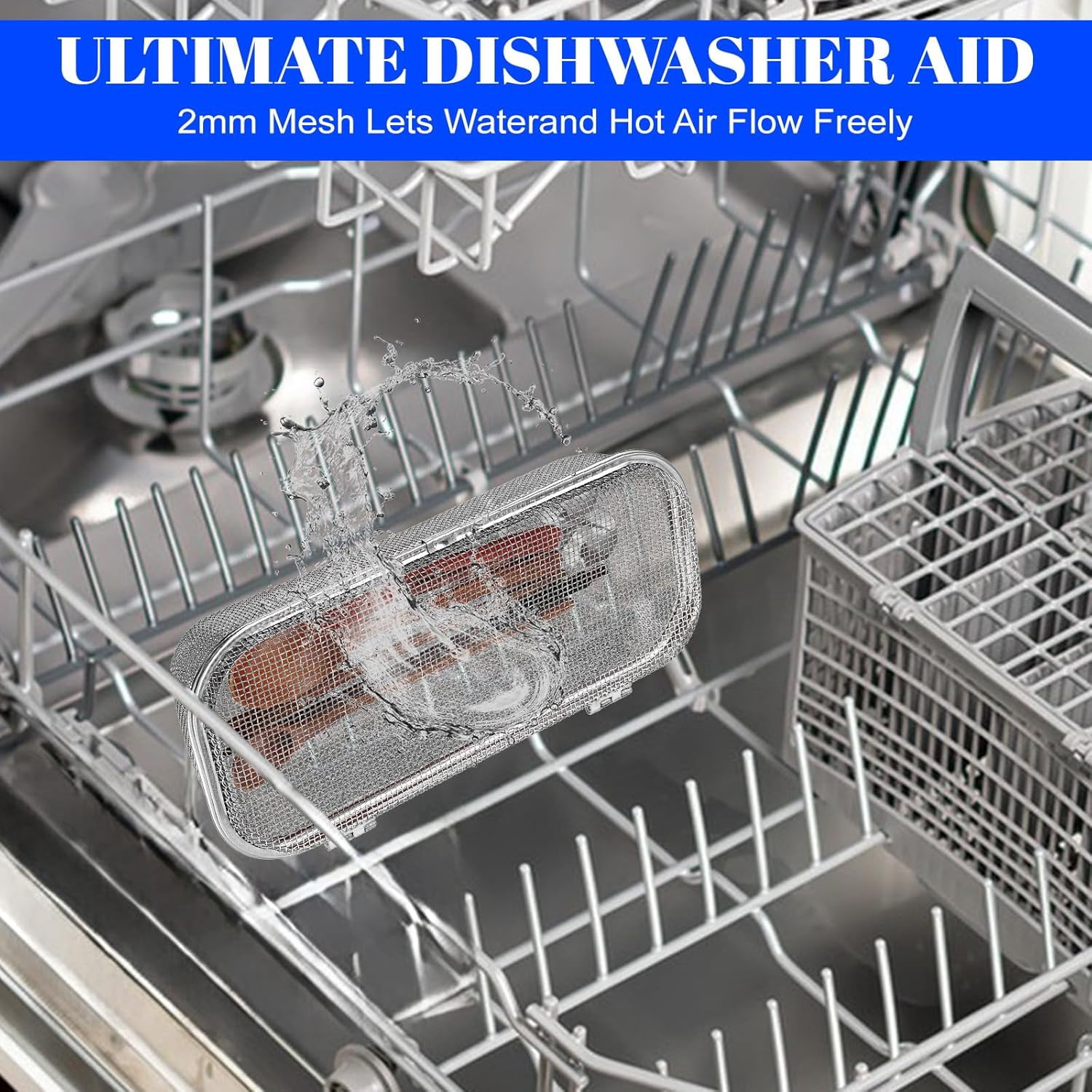 ABPETE Dishwasher Chopstick Basket for Small Items, Stainless Steel Utensil Holder for Dishwasher with Mesh Design, Replacement Silverware Organizer (10.4" L x 4.5" W x 3" H)