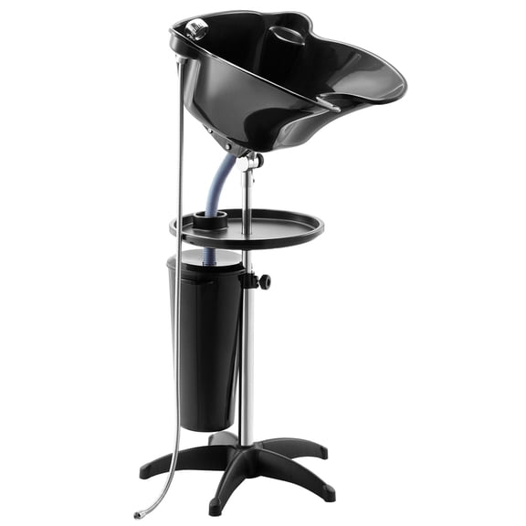 Mobile Hair Wash Station: Adjustable Salon Sink with Shower Head, Drain Hose&Bucket for Home&Barber Shop Use, Portable Black Shampoo Bowl