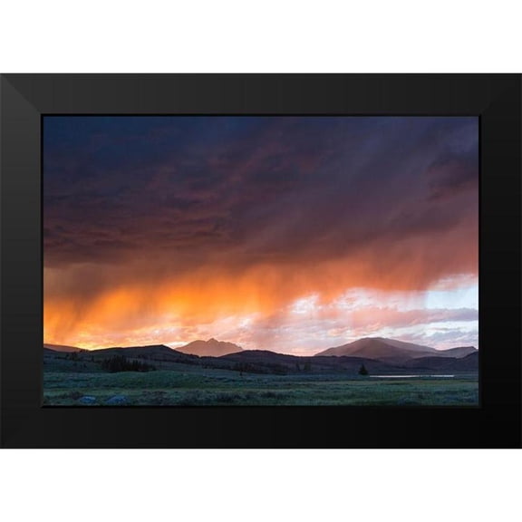 The Yellowstone Collection 14x11 Black Modern Framed Museum Art Print Titled - Thunderstorm at Sunset, Swan Lake Flat, Yellowstone National Park