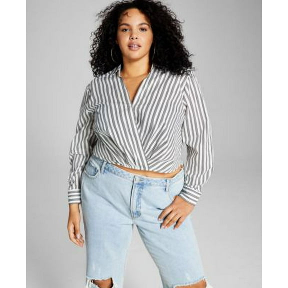 MSRP $49 And Now This Women Plus Size Cotton Faux Wrap Poplin Blouse Size 1X