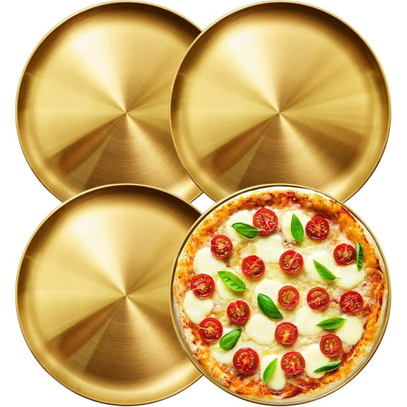 13.5 Inch Stainless Steel Pizza Pan Set of 4, Commercial Grade Restaurant Pizza Tray, Heavy Duty & Warp-Resistant for Oven, Grill & Party - Dishwasher Safe Baking Sheet