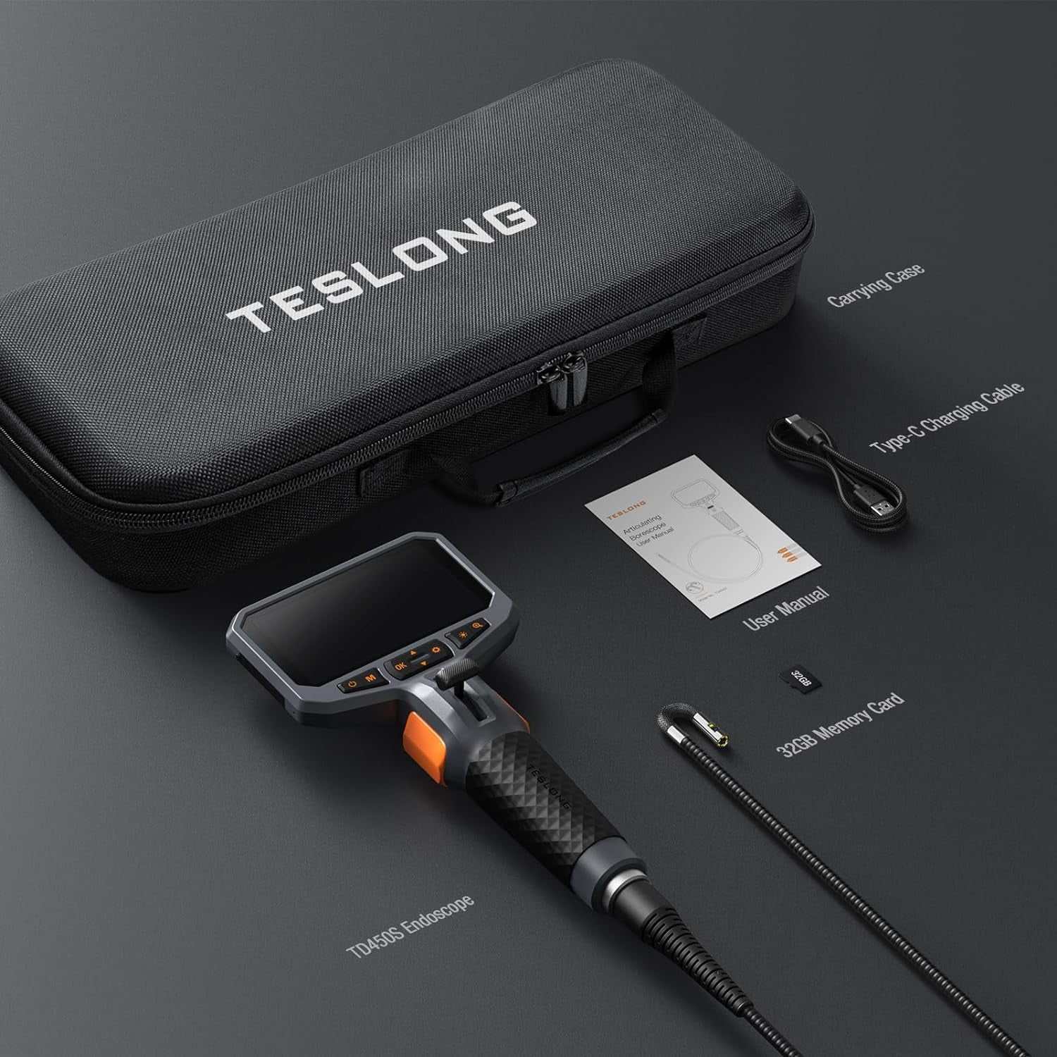 Teslong Two-Way Articulating Borescope Inspection Camera 8.5mm Industrial Endoscope Flexible Probe 5FT
