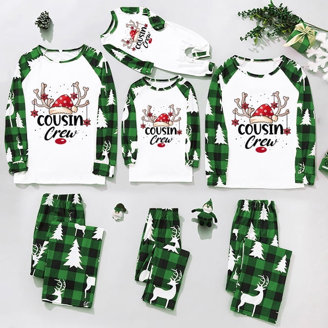 Conjunto de pijamas navideños familiares a juego de 2 piezas para dormir, papá, mamá, niños, lindos ciervos, estampado de árbol de Navidad, conjuntos de ropa para el hogar, pijamas