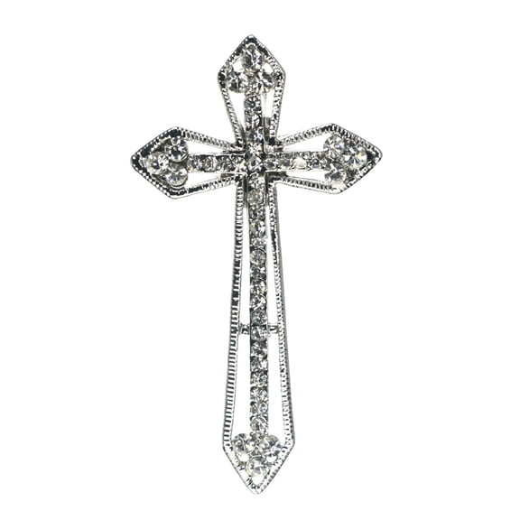 Mi Amore Cross Brooch-Pin Silver-Tone
