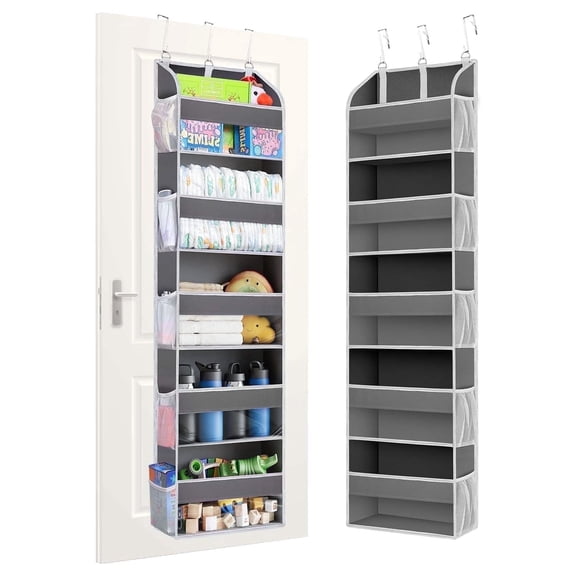 Torio Over the Door Storage Organizer, 15-Pocket Hanging Organizer for Kids Toys & Diapers, Heavy Duty with Clear Window, Grey