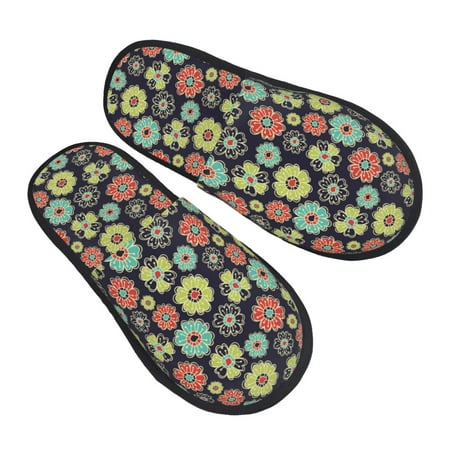 

House Slippers for Women Men - Blue Red Green Daisies Flowers Soft House Shoes Fuzzy Slippers Lightweight Slip-On Cozy House Slippers for Woman Indoor Outdoor