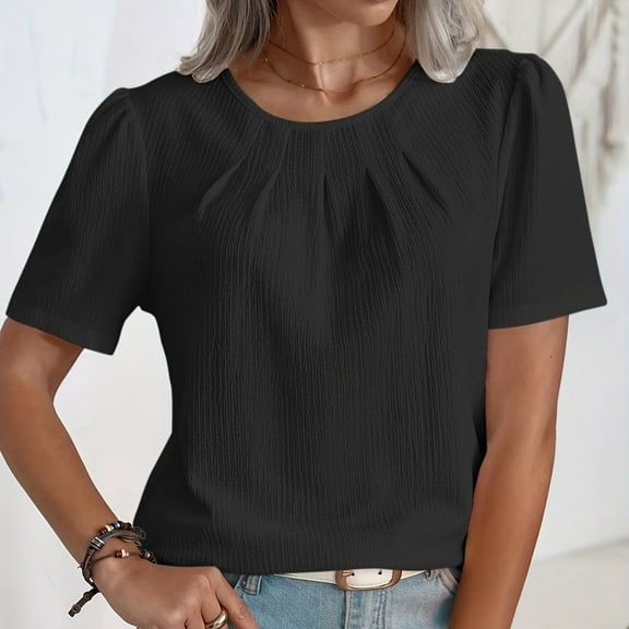 ECZHAW Womens Dressy Casual Blouses Business Work Tops Summer Short Sleeve Shirts Crew Neck Kint Tshirts,