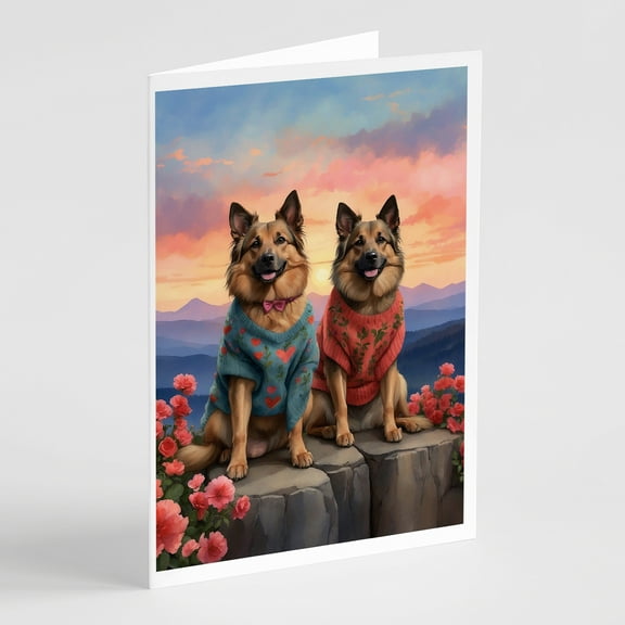 Belgian Tervuren Two Hearts Greeting Cards Pack of 8 7 in x 5 in
