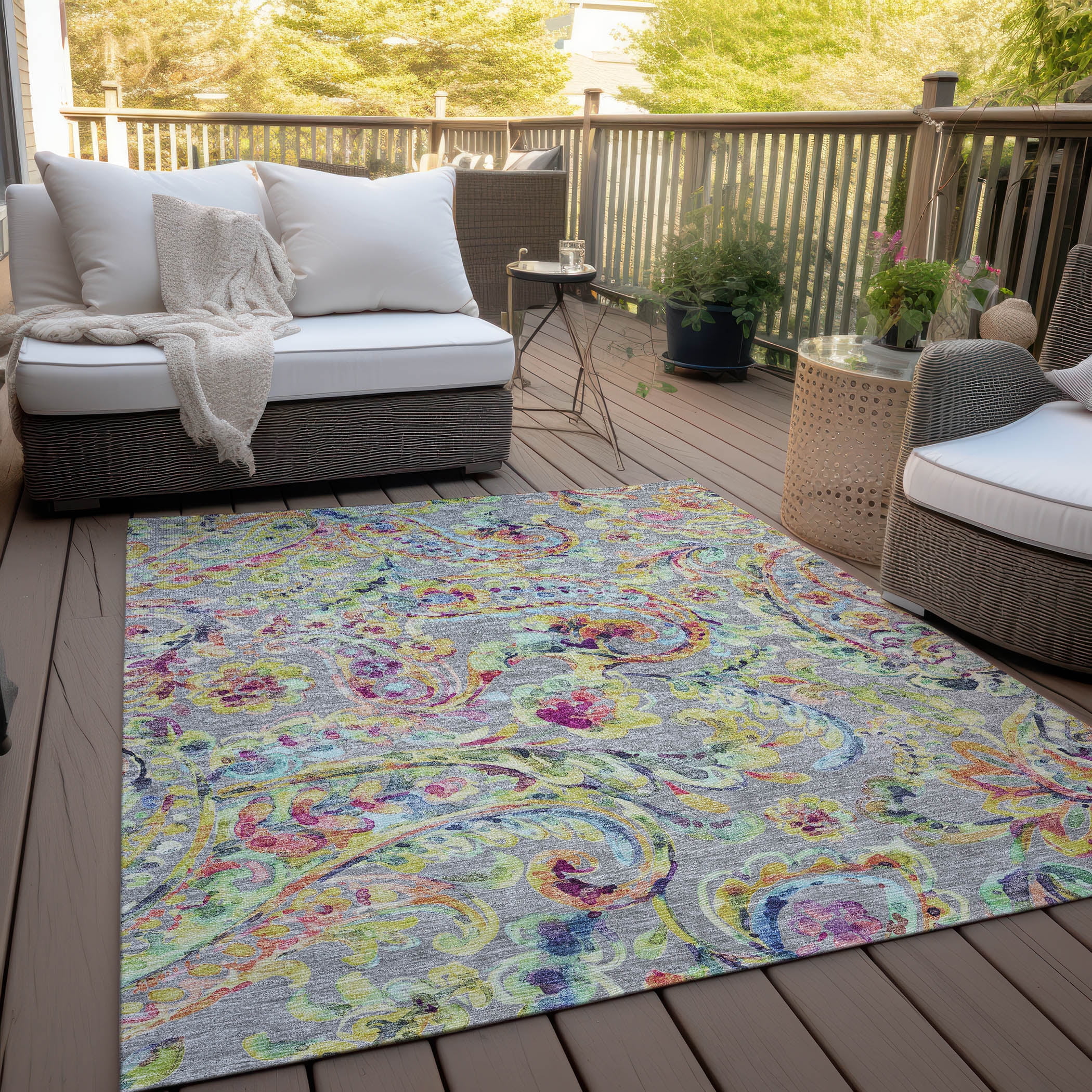 Addison Rugs Chantille Indoor/Outdoor Transitional Paisley Gray Washable Rectangle Rug, 9' x 12'