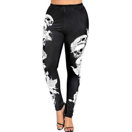 Tuscom Fashion Women High Waist Yoga Sport Pants Plus Size Monochrome Skulls Leggings