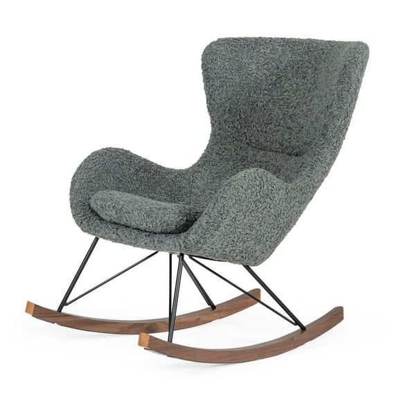 Modrest Ikard Modern Fabric & Solid Wood Rocking Chair in Gray/Walnut
