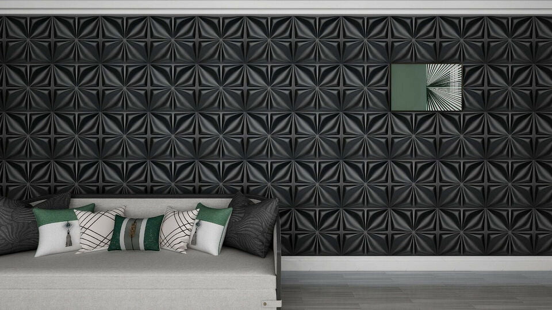 Art3d 12-Piece 19.7x19.7 inch Decorative 3D Wall Panels in Black, PVC Flower Design Cover 32 Sqft