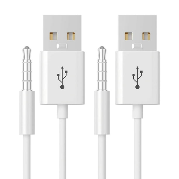 epacks for iPod Shuffle Cable, 2-Pack 3.5mm Jack Plug to USB Charger + SYNC Data Replacement Cable Compatible for iPod Shuffle 3rd 5th Generation MP3/MP4 - White - Walmart.com