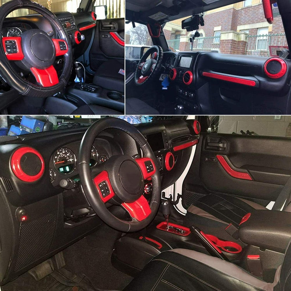 18 Pcs Red Car Interior Decor Trim Kits for Jeep for Wrangler JK JKU 4 Door 11-17 Auto Accessories