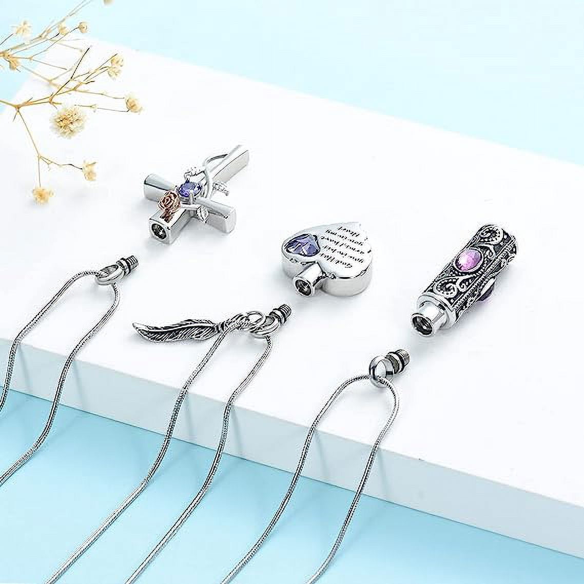 3 Pack Birthstone Cylinder Cross Heart Urn Necklace for Ashes Cremation Jewelry for Ashes for Women Men Loved One Keepsake Memorial Mini Urn Holder