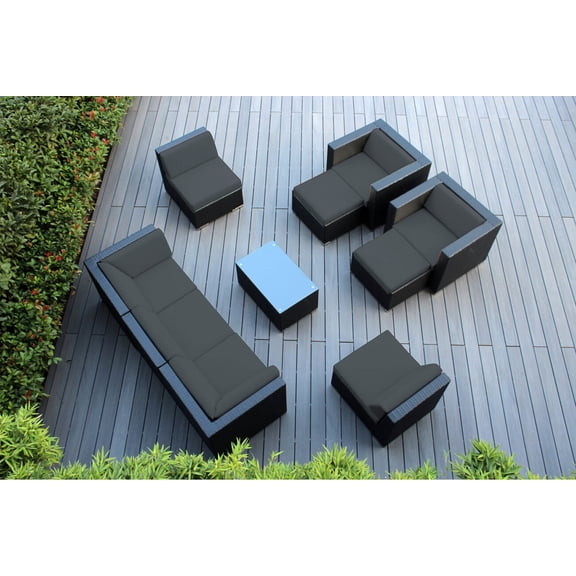 Ohana 10 Piece Outdoor Wicker Patio Furniture Sectional Conversation Set - Black Wicker