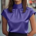 thumbnail image 6 of Womens Tops Under $10 Silk Blouses for Women Casual Short Sleeve Shirt Mock Neck Elegant Pleated Silk Shirts Dressy Business Office Work Tops Purple L, 6 of 6