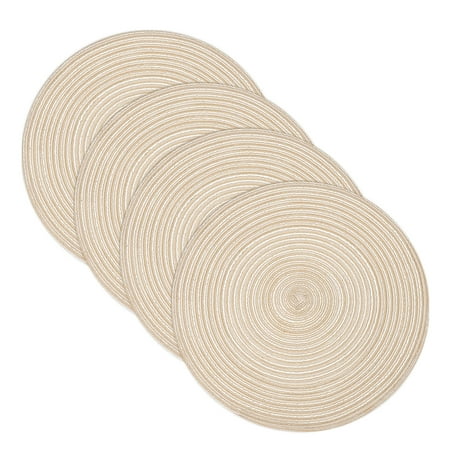 

Uxcell 4 Pcs Round Woven Placemats 15 Inch Braided Washable Placemat Heat Resistant Decorative Place Mat for Kitchen Dining Table Countertop Beige