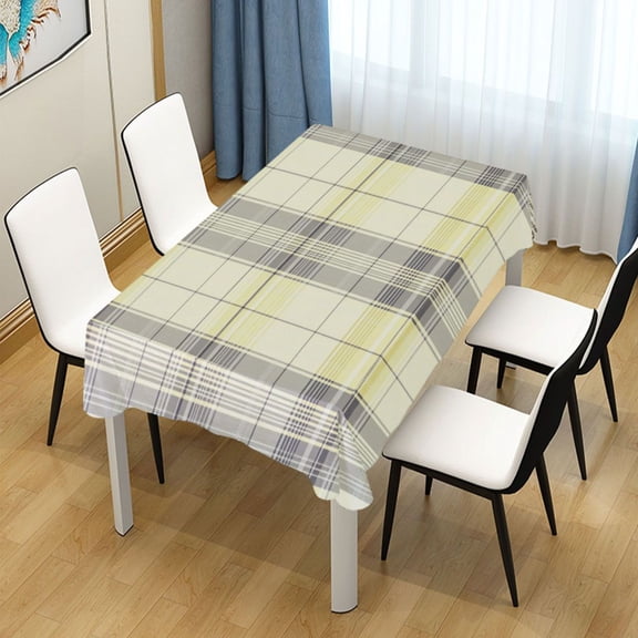 54x54 Inch Tablecloth Polyester Square Tablecloth for Home Kitchen Dinner Decor Yellow and Grey Tartan Pattern
