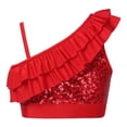 thumbnail image 2 of vastwit Girls Sequin Ruffled Ballet Dance Crop Top Performance Costume One Shoulder Modern Jazz Cami Tank Tops Red 8, 2 of 7