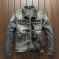 thumbnail image 2 of Chaqueta vaquera de motociclista con botones para hombre, nueva, holgada, original, de alta calidad, para hombre, elástica, informal, 2 of 5