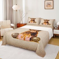 Feelyou Cartoon Brown Cow Queen Sheet Sets, Cute Animal Lover Flat Sheet, Teens Kids Boys Girls Queen Fitted Sheet, Super Cozy Room Decor, 4-Piece