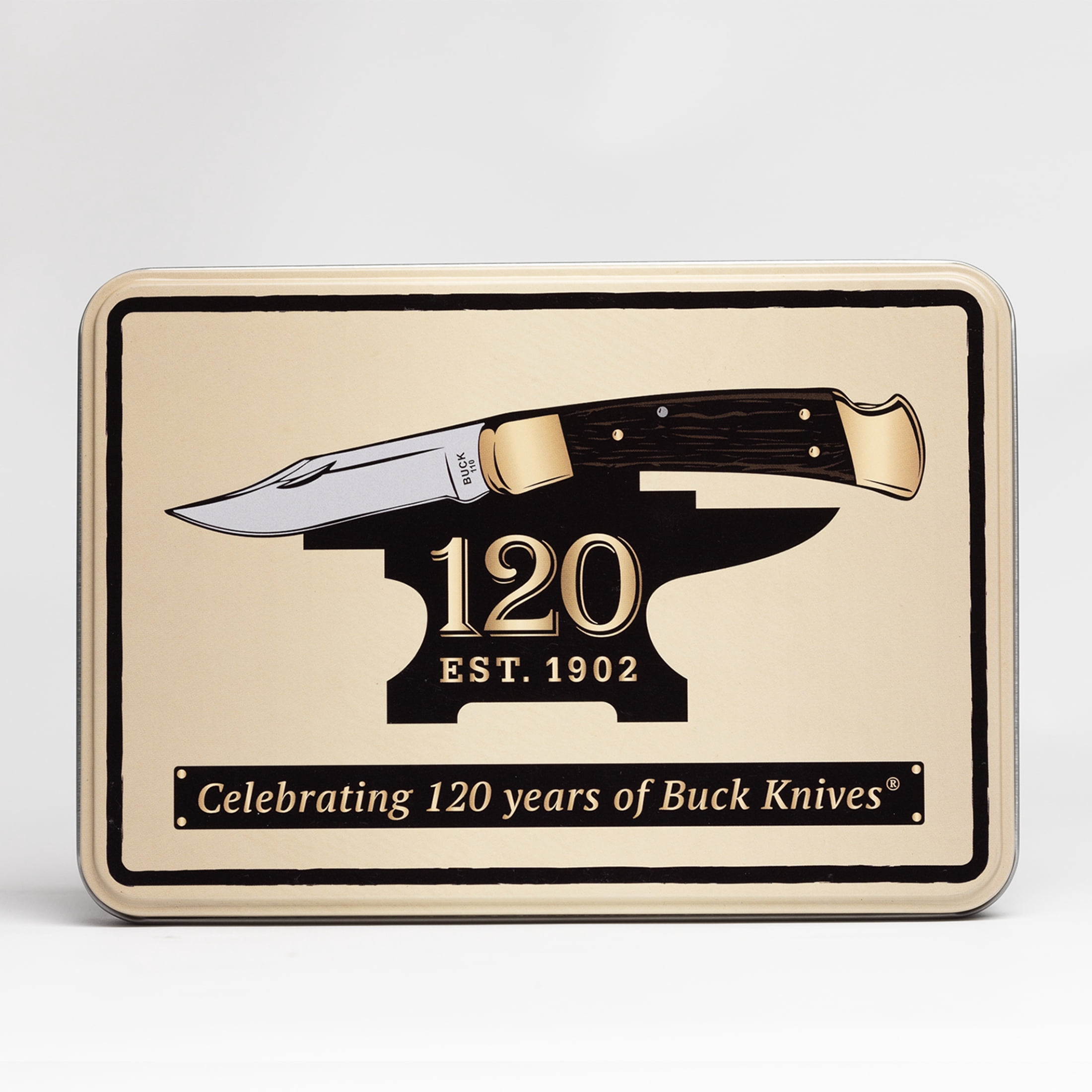 Buck Knives 110 Folding Hunter with Coin, 120th Anniversary Knife Tin