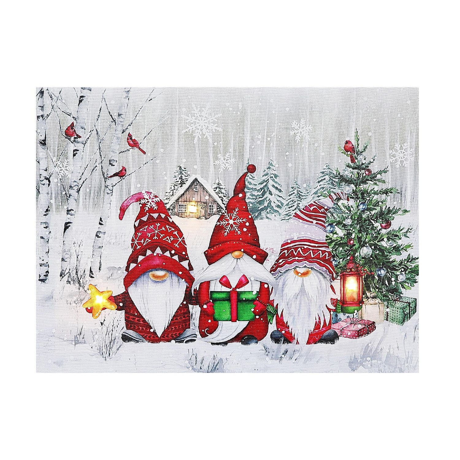 Christmas Led Canvas Wall Art Triple Gnome 12X16