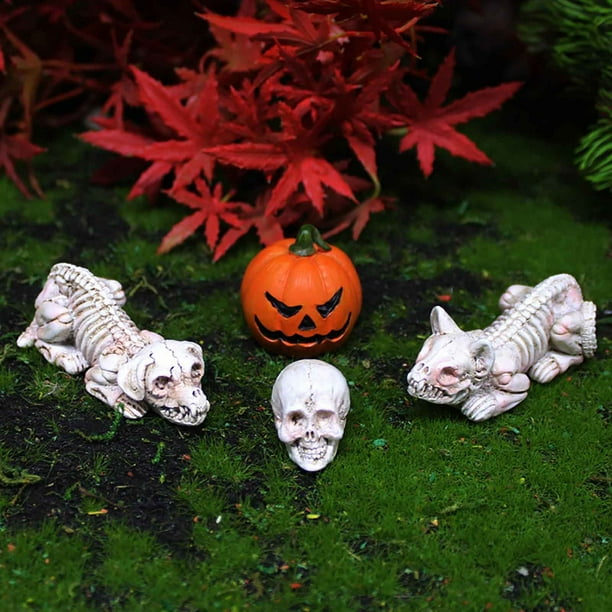 Xihbxyly Perro Esqueleto de Halloween, Cabeza de Calabaza Espeluznante, Decoración de Terror de Resina, Temática de Casa Embrujada, Decoración de Fiesta Espeluznante, Uso Multiescena, Juego de 4 Piez