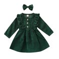 thumbnail image 1 of ITFABS Baby Girl High-Waist Ruffle Buttons Princess Pleated Dress Headband, 1 of 9