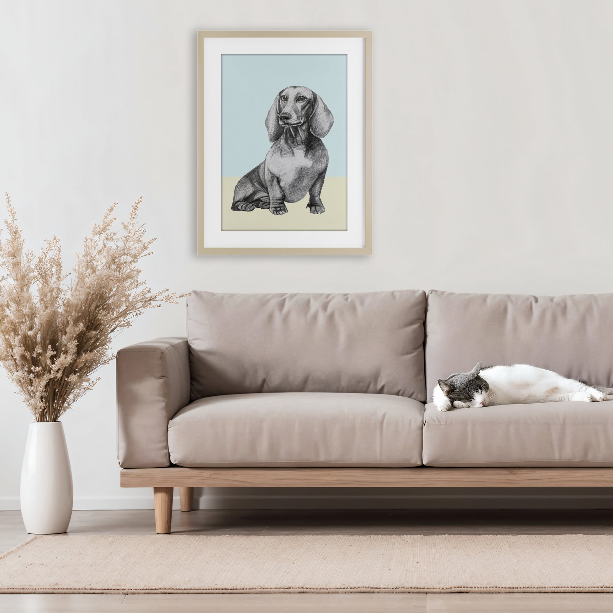 Stupell Industries Sitting Dachshund Sketch Birch Framed Print Under Glass, design by Violeta Vollmer