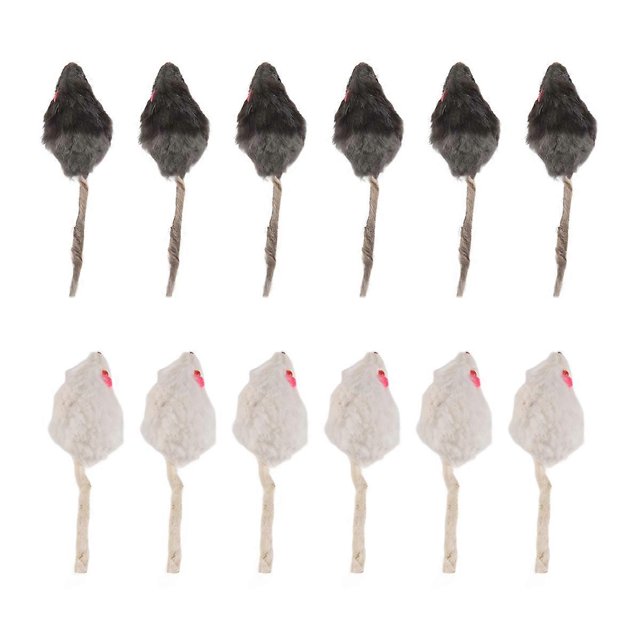 12Pcs False Mouse Cat Pet Toys Cat Long-Haired Tail Mice Sound Rattling Soft Real Rabbit Fur Sound S