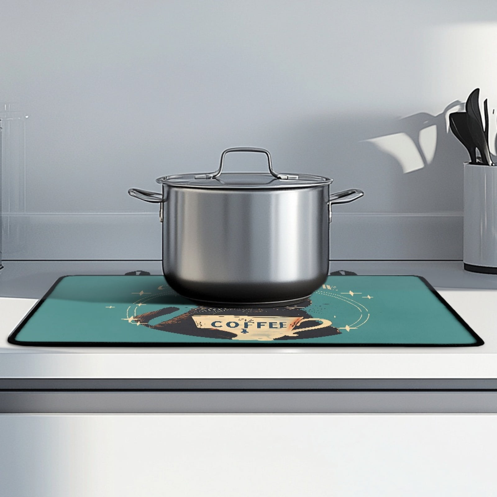 ZIATUBLE Stove Covers for Electric Stovetop Multipurpose Flat Top Stove Cover Mat Anti-Scratch Induction Cooktop Protector Cover with Rubber Backing, 29 x 21 Inch, Black Cat Coffee Time