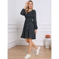 thumbnail image 4 of DARING DIVA Floral Smocked Long Sleeve A-Line Flowy Midi Fall Dress XS Dark Blue, 4 of 6