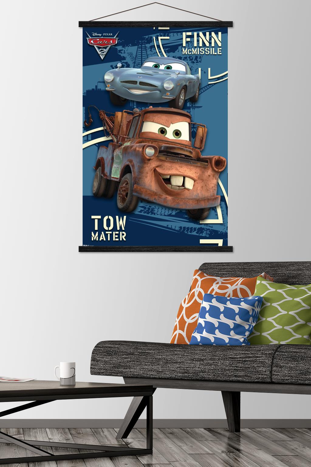 Disney Pixar Cars 2 - Secret Mission Wall Poster with Wooden Magnetic Frame, 22.375" x 34"