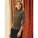 thumbnail image 4 of Blusa Allegra K Top Metálico Rayas Brillantes Manga 3/4 Mujer Negro Dorado S, 4 of 6