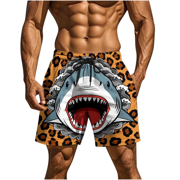 Pantalones de Baño de Cintura Elástica de los Hombres con Impresión Divertida Doble Bolsillo de Cinco Puntos Pantalones Cortos de Playa, Trajes de Baño de Verano de Secado Rápido