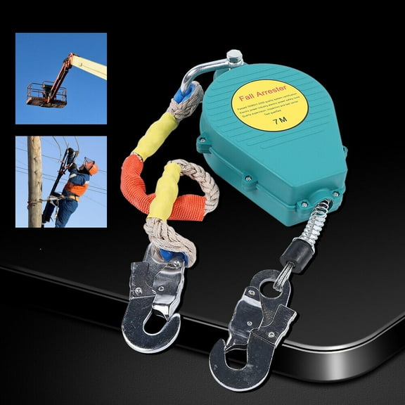 23ft Self Retracting Lifeline Lanyard Fall Arrester Tool With Hook & Rope, 330lbs Guardian Fall Arrester Fall Protection with Alloy Steel Hook & Steel Wire Rope