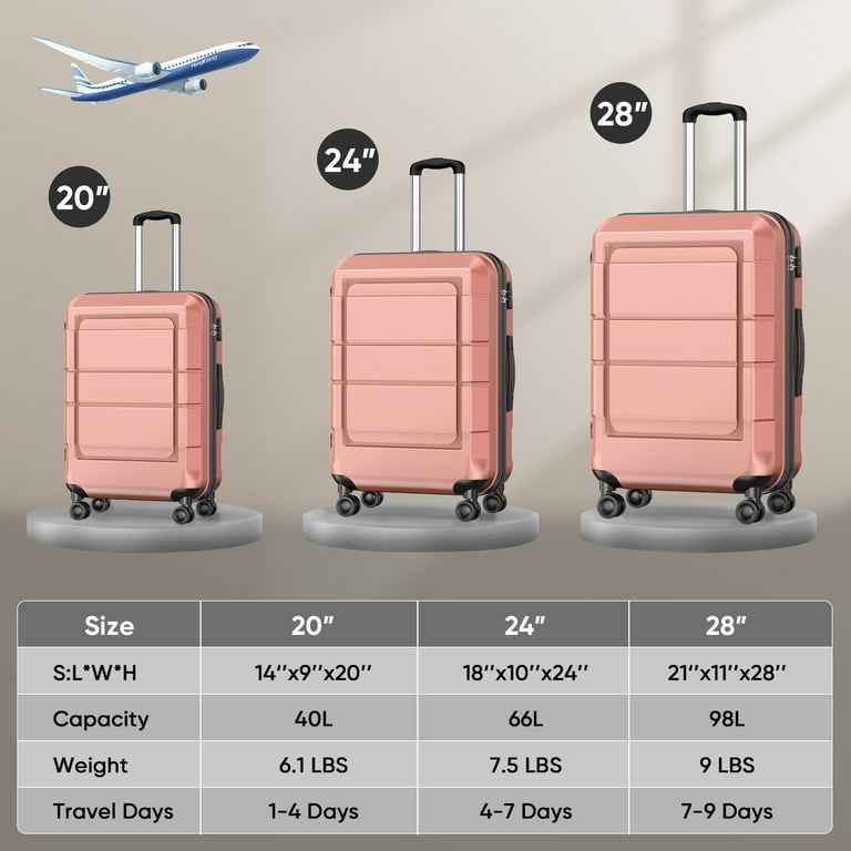 AEDILYS 3 Piece Suitcase Luggage Set Rose Gold Walmart