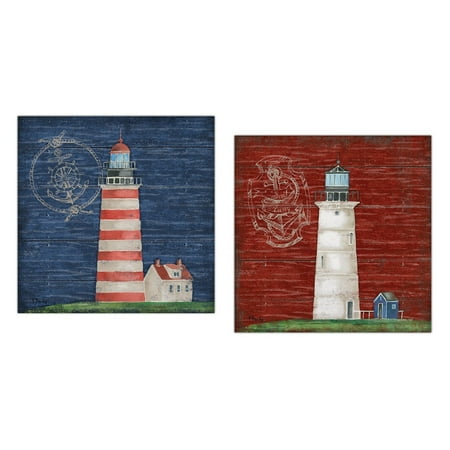Red Coastal 16 Nautical Decor (Boothbay Lighthouse I Nautical Theme Red and Blue Lighthouse Set; Coastal Decor; Two 12x12 Poster Prints. (Printed on Paper, Not)