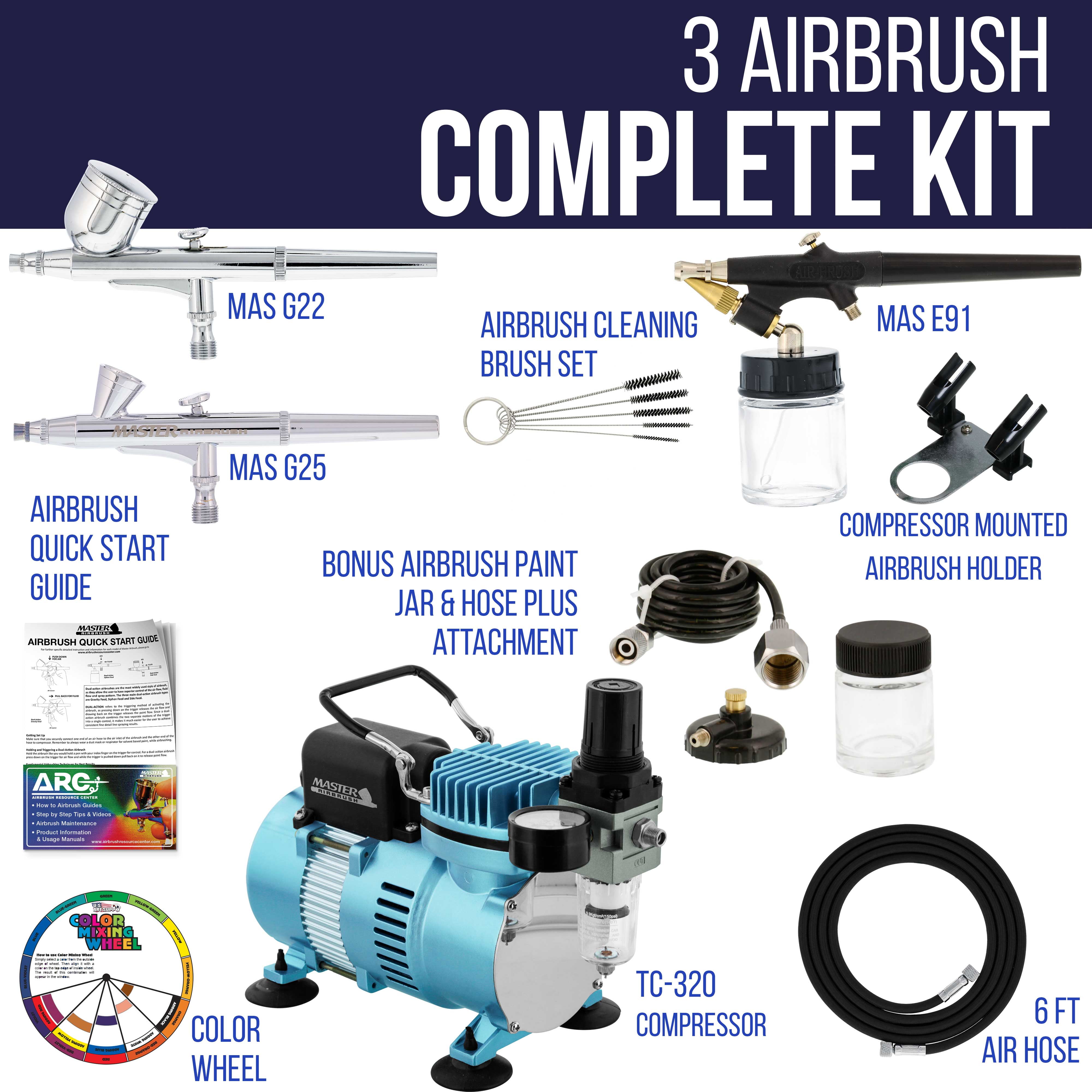 TCP Global Corp Master Airbrush Professional 3 Airbrush Kit with Compressor and Air Filter/Regulator