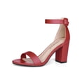 thumbnail image 1 of BLISSFUL STEP Women's Shoes Flower Print Open Toe Block High Heels Summer Sandals Red 6.5, 1 of 8