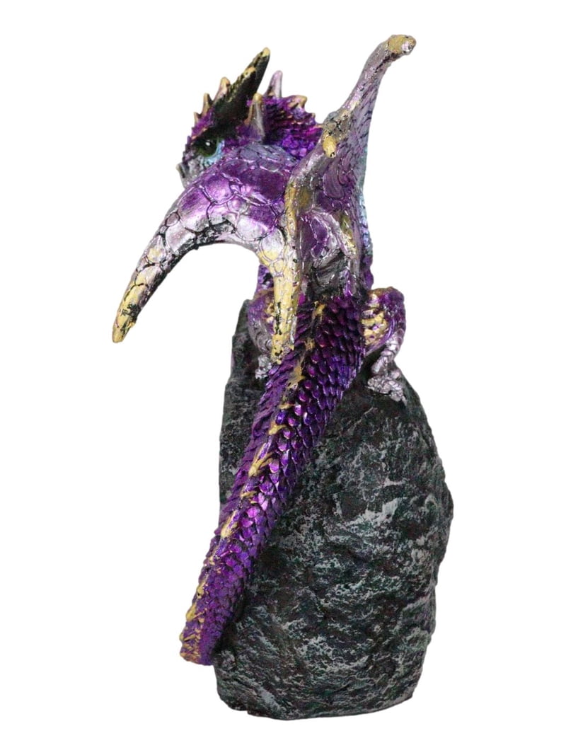 Space Purple Iridescent Dragon On Faux Geode Rock Quartz Crystal