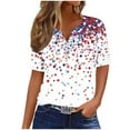 thumbnail image 2 of Women Tops under $5! Cagogo Ladies 4th of July Shirts Stars Stripes American Flag Patriotic Graphic Button Up Tunic Tops Independence Day Short Sleeve V Neck Tee Shirts Clothing, 2 of 5