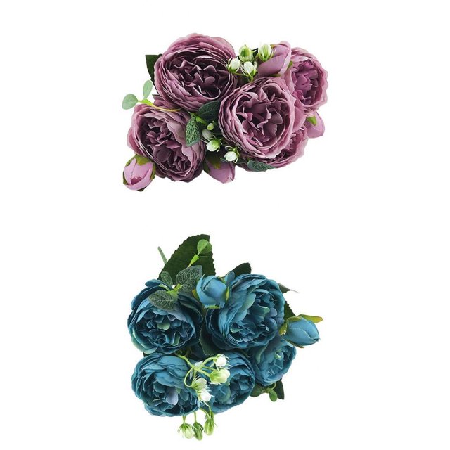 2 Pcs Faux Persian Rose 5 Flowers Silk Bouquet Party Decors Embellishment Baoblaze none